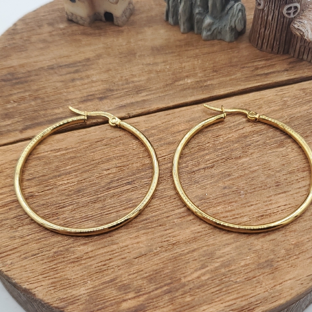 Elegant Gold Tone Classic Hoop Earrings E184